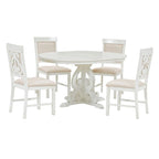Juego de mesa de comedor redonda extensible Nogal / Blanco Antiguo, para 4-6 personas, estilo retro