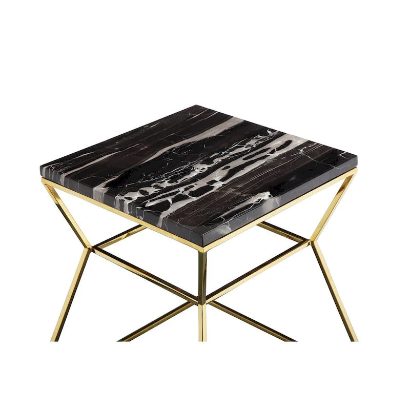 Mesa auxiliar cuadrada Black & Gold con tablero de mármol, individual