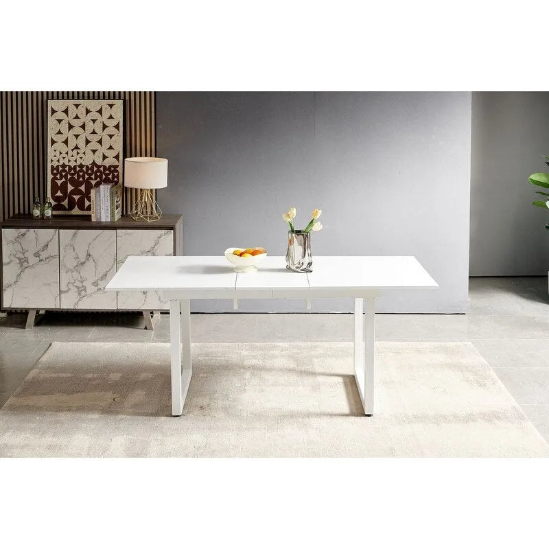 Mesa de comedor extensible, Negro / Blanco, para 4-6 personas