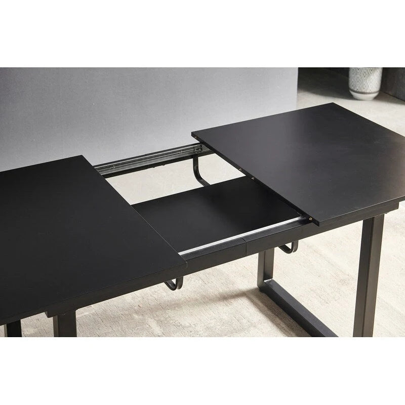 Mesa de comedor extensible, Negro / Blanco, para 4-6 personas