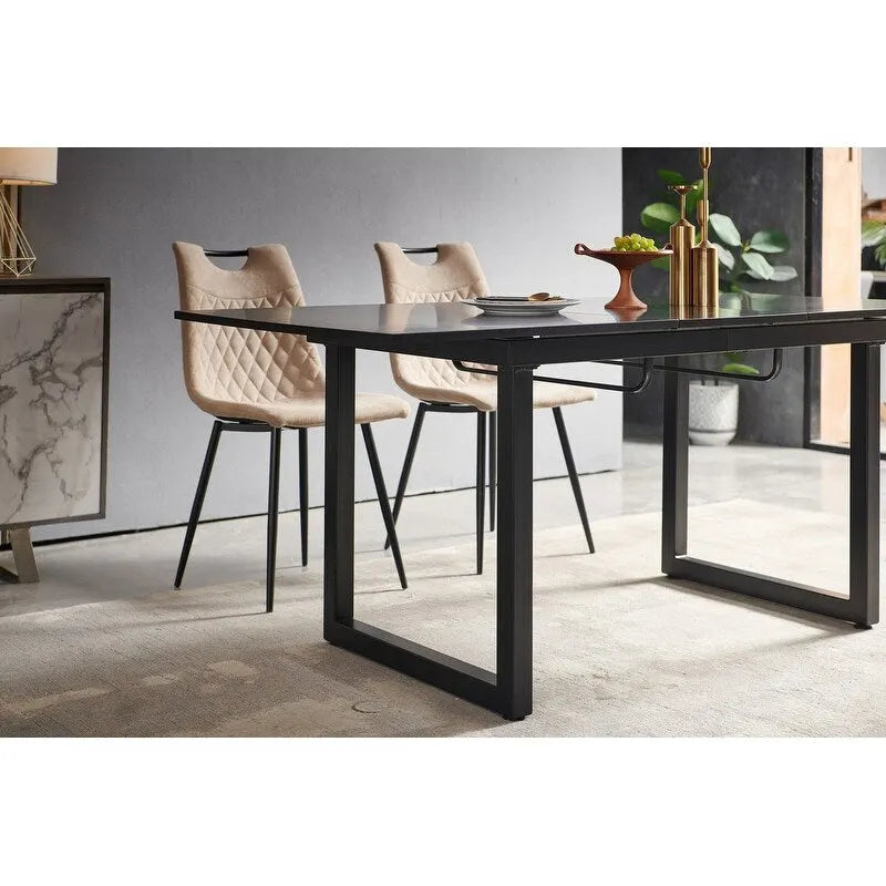 Mesa de comedor extensible, Negro / Blanco, para 4-6 personas