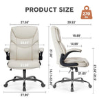 Silla de oficina ergonómica de cuero blanco con brazos abatibles – Asiento individual