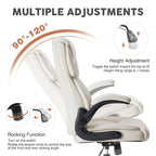 Silla de oficina ergonómica de cuero blanco con brazos abatibles – Asiento individual