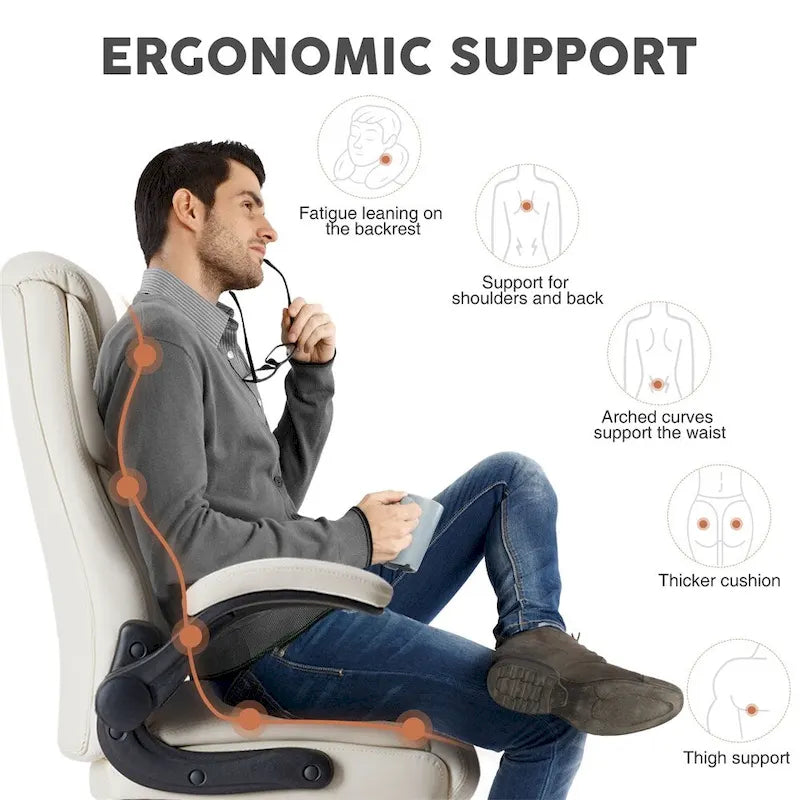 Silla de oficina ergonómica de cuero blanco con brazos abatibles – Asiento individual