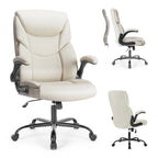 Silla de oficina ergonómica de cuero blanco con brazos abatibles – Asiento individual