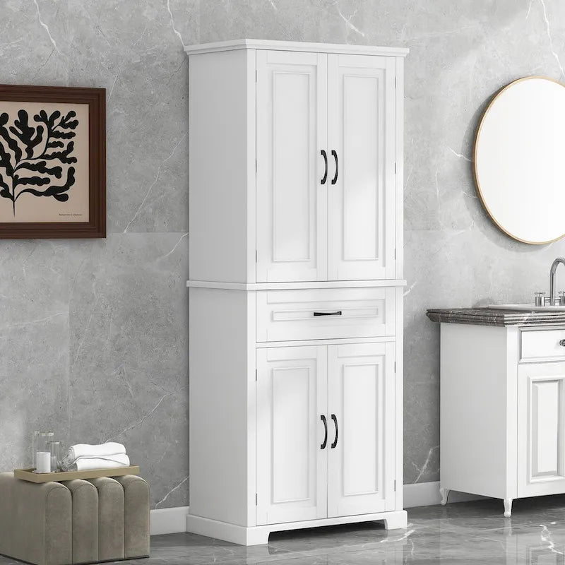 Armario alto de almacenamiento blanco/gris con 4 puertas y 1 cajón, estante ajustable, montaje de 1 a 2 personas