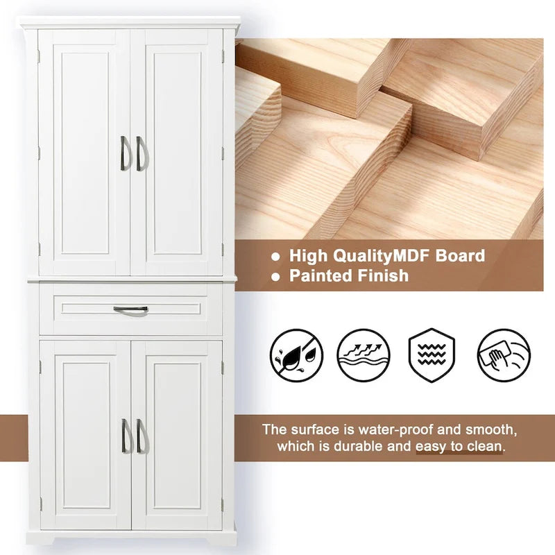 Armario alto de almacenamiento blanco/gris con 4 puertas y 1 cajón, estante ajustable, montaje de 1 a 2 personas