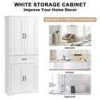 Armario alto de almacenamiento blanco/gris con 4 puertas y 1 cajón, estante ajustable, montaje de 1 a 2 personas