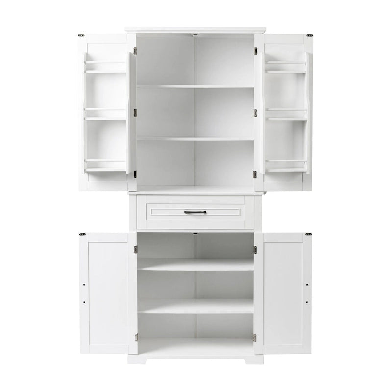 Armario alto de almacenamiento blanco/gris con 4 puertas y 1 cajón, estante ajustable, montaje de 1 a 2 personas