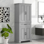 Armario alto de almacenamiento blanco/gris con 4 puertas y 1 cajón, estante ajustable, montaje de 1 a 2 personas