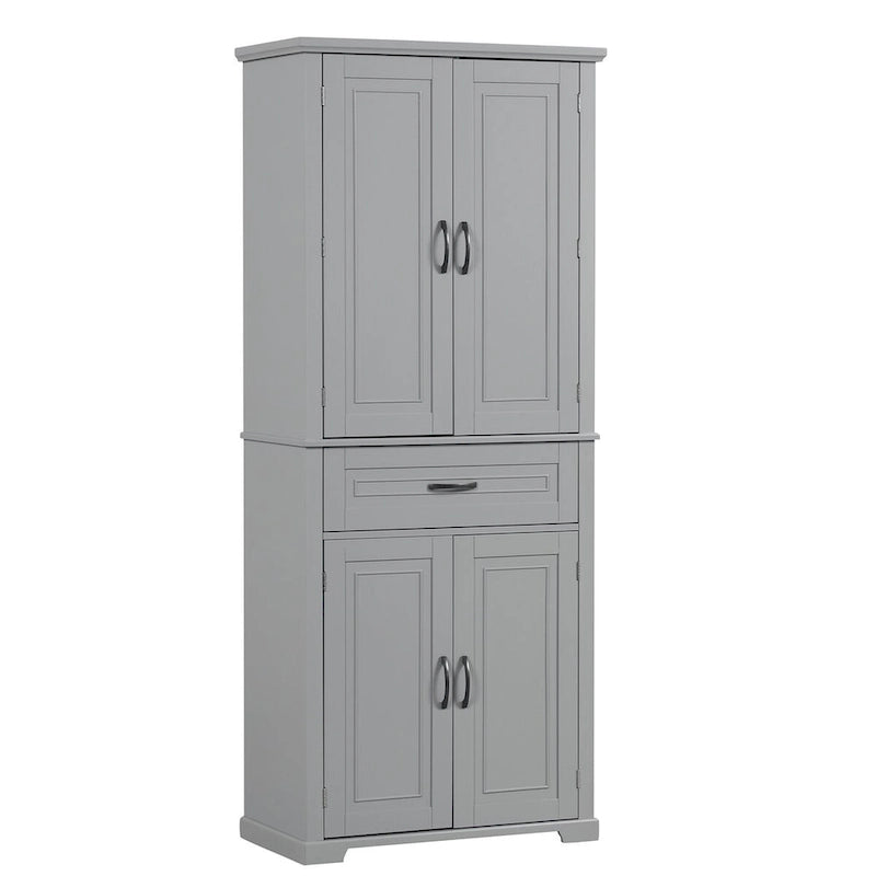 Armario alto de almacenamiento blanco/gris con 4 puertas y 1 cajón, estante ajustable, montaje de 1 a 2 personas