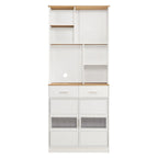 Mueble alto independiente blanco para ropa de cama con cajones y estantes abiertos