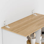 Mueble alto independiente blanco para ropa de cama con cajones y estantes abiertos