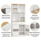 Mueble alto independiente blanco para ropa de cama con cajones y estantes abiertos