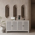 Aparador/Mueble Auxiliar de 4 Puertas y 2 Niveles con Acabado Lavado Blanco o Madera Natural