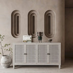 Aparador/Mueble Auxiliar de 4 Puertas y 2 Niveles con Acabado Lavado Blanco o Madera Natural