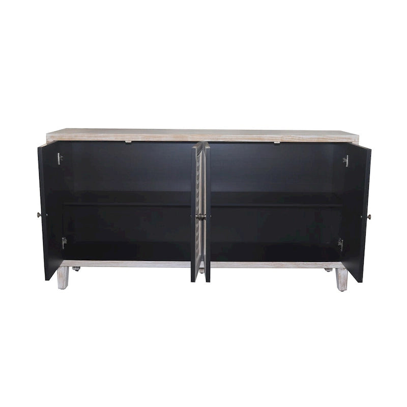 Aparador/Mueble Auxiliar de 4 Puertas y 2 Niveles con Acabado Lavado Blanco o Madera Natural