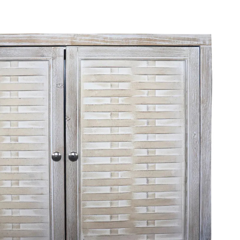 Aparador/Mueble Auxiliar de 4 Puertas y 2 Niveles con Acabado Lavado Blanco o Madera Natural