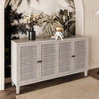 Aparador/Mueble Auxiliar de 4 Puertas y 2 Niveles con Acabado Lavado Blanco o Madera Natural