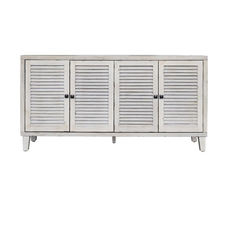 Aparador/Mueble Auxiliar de 4 Puertas y 2 Niveles con Acabado Lavado Blanco o Madera Natural