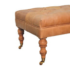 Puf otomano de cuero beige con patas castor – 1 plaza, mediano