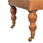 Puf otomano de cuero beige con patas castor – 1 plaza, mediano