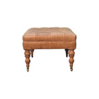 Puf otomano de cuero beige con patas castor – 1 plaza, mediano